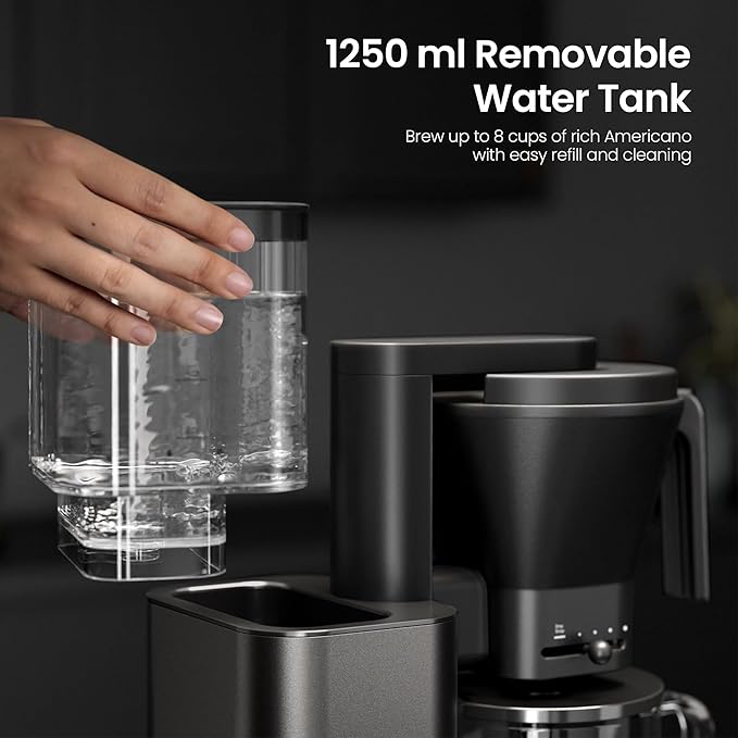 Kismile 8 Cup Drip Coffee Maker Machine, Pour Over Coffee Brew with 3s Instant Heat 197-205℉, Removable Water Tank, Adjustable Flow Control, Deep Cold Brew & Keep Warm 40 Min(Light Grey)