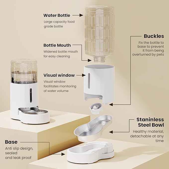 CZPET 4L Pet Water Dispenser Without Electricity Unplugged Automatic Water Bowl Dispenser Gravity Water Dispenser for Cats Water Self Feeder Dog Fountain Dogs Bowl Bottles for Kitten Puppy