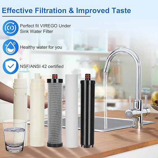 Ultra Filtration Water Filter Replacement Cartridge, PP/T33/CTO/RFC/UF Filter for Under Sink Water Filters, 5 Stage Filtration System Replacement Filter Reduces 99.99% Cl, Strong Adsorption Capacity