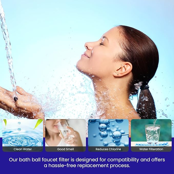Crystal Quest Bath Ball Replacement Cartridge – Removes Chlorine, PFAS & Odors – Easy-to-Install Water Filter – Eco-Friendly, Durable & Skin-Safe – Built in the USA [6 Pack] - AquaVibe
