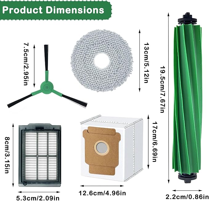 22 Pcs Replacement Parts for iRbot Roomba Plus 405 Combo/505 Combo Robot Vacuum Accessories Kit, Includes 2 Roller Brush,3 HEPA Filters, 4 Mop Pads, 6 Side Brush, 6 Dust Bags - AquaVibe