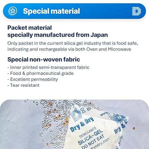 Dry & Dry 50 Gram [100 Packets] Orange Indicating Silica Gel Packets Desiccants - Food Safe Silica Packs, Silica Gel, Silica Packets, Desiccant Packs for Food Storage