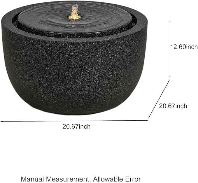 12.60” H Outdoor Water Fountain Made with Eco-Friendly Recyclable Materials, Polyethylene Round Bubbler Water Fountain Outdoor, Garden Decor with LED Light for Patio, Porch, Backyard (12.60")