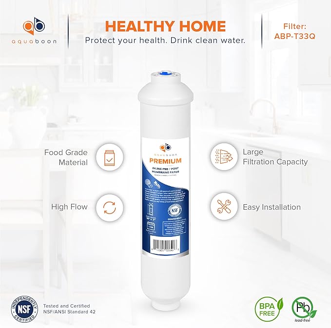 Aquaboon Premium Inline Post/Carbon Polishing Water Filter Catridge for Reverse Osmosis System Standard Size (Quick Connect Fiting) RO Water Filter Replacement Compatible with ICF-10 6-Pack