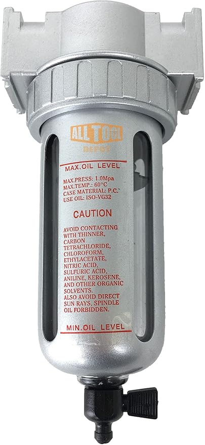 1/2" NPT MID FLOW Particulate Filter/Water Trap For Air Compressor Compressed Air Lines, 5u With Poly Bowl And Metal Bowl Guard (MANUAL DRAIN) - AquaVibe