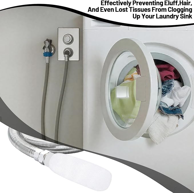 32Pcs Sturdy Lint Traps for Washing Machine Hose, Includes 8 Nylon Washer Hose Lint Trap Mesh and 24 Cable Ties, Washer Lints Catcher for Home Sink Drain System Hoses Screen Filter (White)