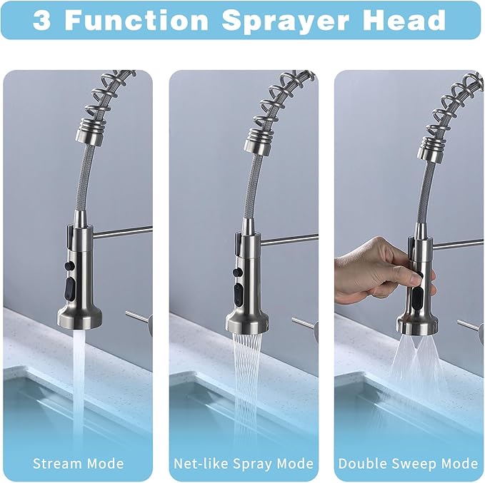 Wall Mount Kitchen Faucet, 8 Inch Center Wall Mount Kitchen Sink Faucet with Pull Down Sprayer, Commercial, Black