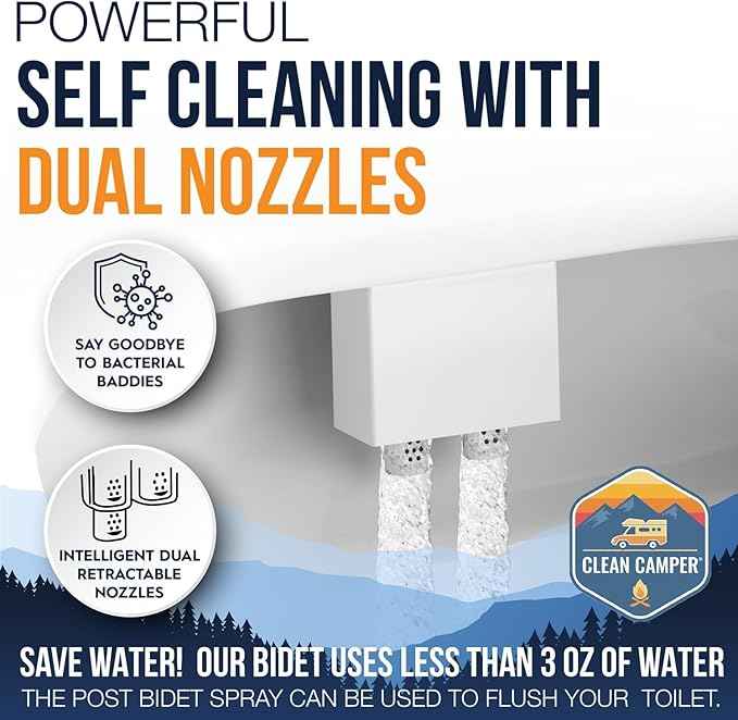 The Original RV Bidet Self-Cleaning Dual Nozzles | Non-Electric, Reversible Design | Easy Installation, RV Waterline Compatible | Adjustable Gentle Water Pressure | Eco-Friendly