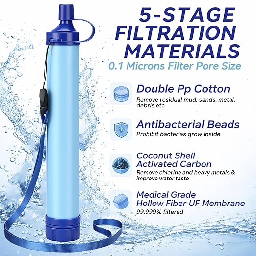 Hoteam 6 Pack Personal Water Filter Straws for Hiking & Camping Portable Emergency Water Purifier for Outdoor Backpacking Travel Disaster Preparedness Removes 99.99% of Dust