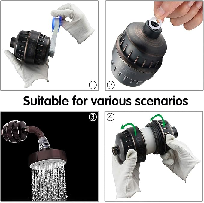 Shower Filter & Replacement 15 Stage Cartridge-2pcs with Vitamin C for Hard Water High Output Shower Water Filter to Remove Chlorine Fluoride Heavy Metals and Other Sediments