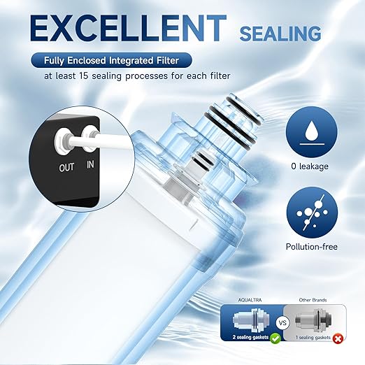 AQUALTRA USF-2F-10 Slightly Alkaline Under Sink Water Filtration System, 20K Gallons with Faucet, 0.5 μm Carbon Fiber Filter Reduces Chlorine, Chloramine, Fluoride, Bad Taste & Odor
