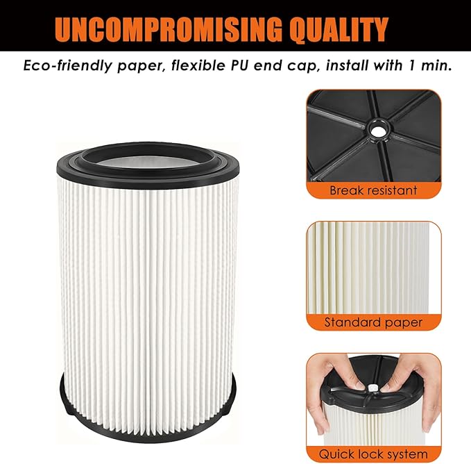 VF4000 Replacement Filter for Ridgid Shop Vacuums 5-20 Gallon, Universal VF4200 Filter Fits Rigid Wet Dry Vac/Husky Shop Vacuum Filter 6-9 Gallon with Foam Sleeves-2 Pack - AquaVibe