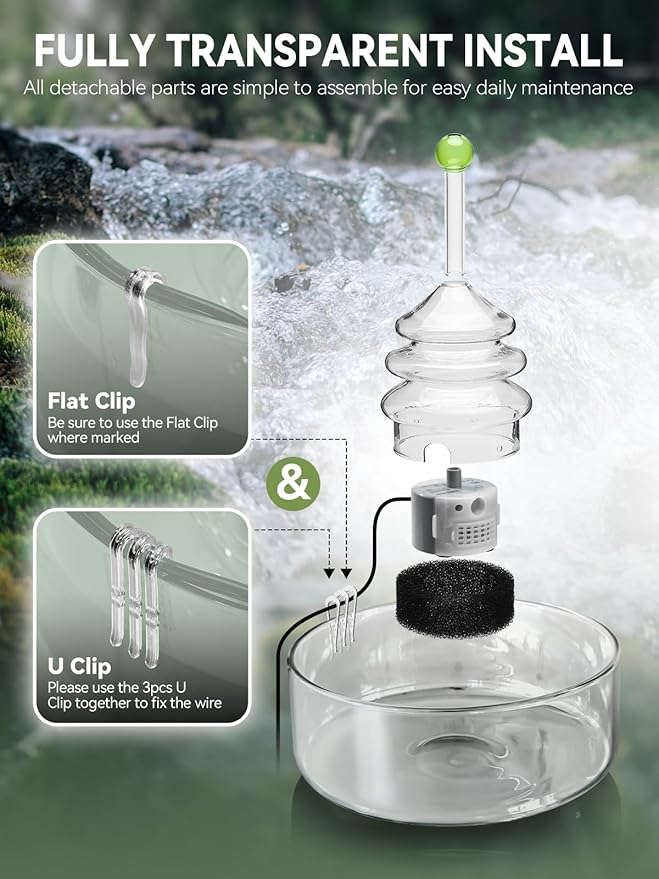 All-Glass Cat Water Fountain, 3.2L/108oz Glass Pet Fountain with LED Light, Automatic Water Dispenser for Cats (White)