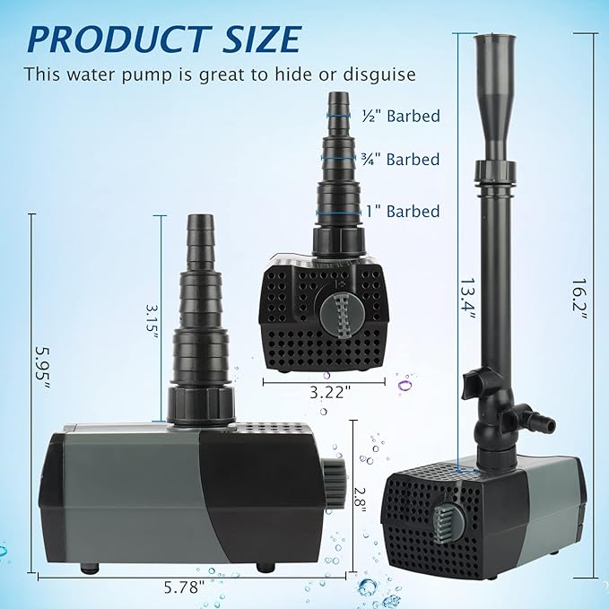 WaterRebirth HSUP2100F Versatile Submersible Pump - Fountain Jets for Ponds, Fish Tanks, Water Gardens - Aquarium & Pond Pump (2100L/H) - AquaVibe