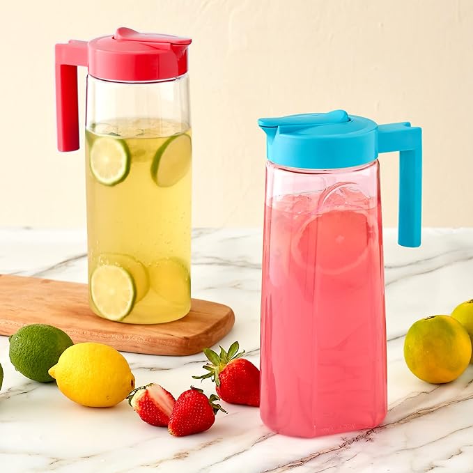 Amazing Abby - Slim - Tritan Pitcher (64 oz), Unbreakable Plastic Water Pitcher with Lid, BPA-Free, Heat-Resistant, Dishwasher-Safe, Great for Both Iced and Hot Drinks, Indoors and Outdoors, Blue