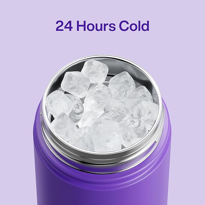 ENCOOL Insulated Water Bottle with Straw Stainless Steel Water Bottle, Leak-Proof, BPA-Free, Double Wall Vacuum Keeps Cold for 24 Hours for Sports, Travel, School (18 oz, Violet)