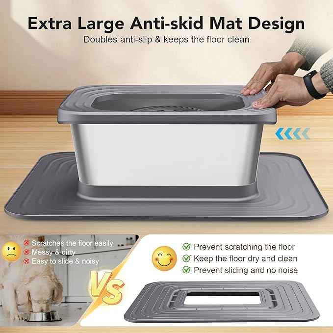 Decflow 10L Stainless Steel Dog Water Bowl, No Spill Anti-Splash Dog Bowls with XXL Silicone Mat, Spill-Proof Slow Feeder for Messy Drinkers, Heavy Duty Pet Bowls for Indoor/Outdoor Use Grey