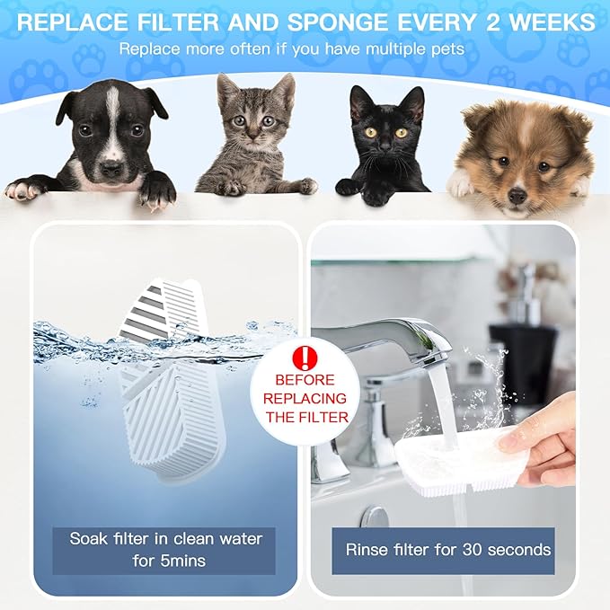 Cat Water Fountain Filters for 84oz/2.5L Battery Operated Petilog Pet Water Dispenser Fountain (8 Filters& 8Sponges) (8)