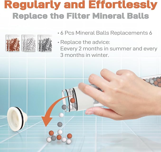 YDmeet Filtered Handheld Shower Head with Long Metal Hose Set, 3-Mode Spray Setting, Extra 6 Packs Replacement Mineral Balls for Refills, Chrome - AquaVibe
