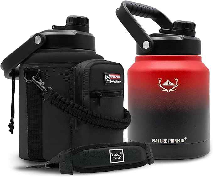 NATURE PIONEOR 84 oz Insulated Water Bottle - Double Vacuum Stainless Steel Water Jug with Holder/Carrier, Wide Mouth, Outdoor Sports, Hiking, Camping, Gym