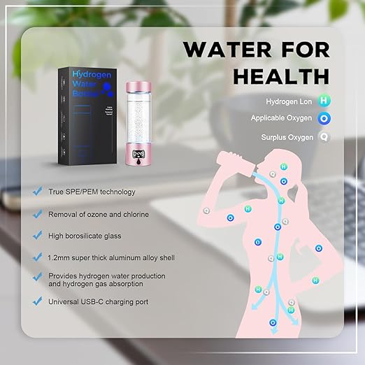 Hydrogen Water Bottle Generator with 4th Generation SPE/PEM Technology, Portable Hydrogen Water Ionizer Machine, Birthday,Xmas Gift for Husband,Wife,Lovers,Friends,Travel