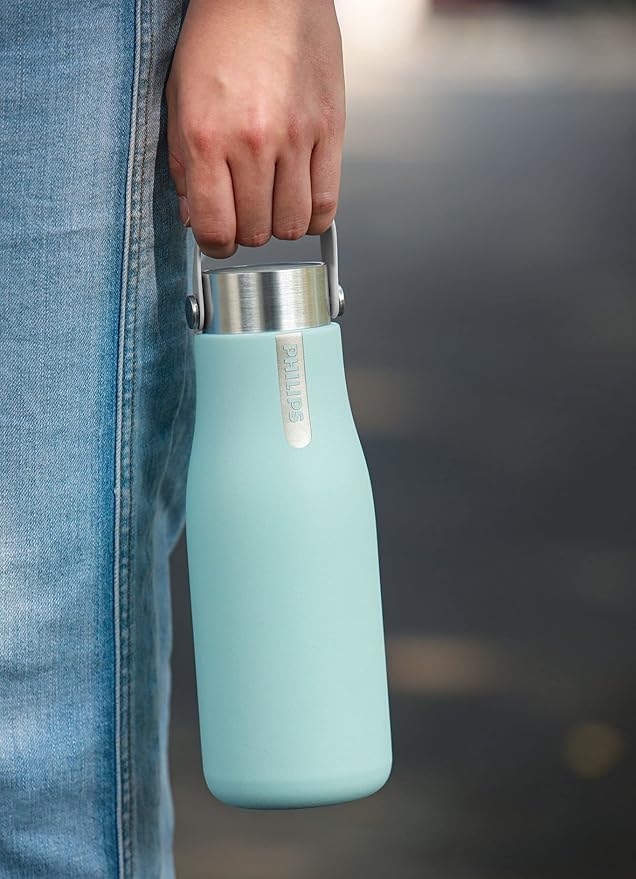 Philips Water GoZero UV Self-Cleaning Smart Water Bottle Vacuum Stainless Steel Insulated Water Bottle with Handle Double-wall, Auto Cleaning, Keep Drink Hot or Cold, BPA Free