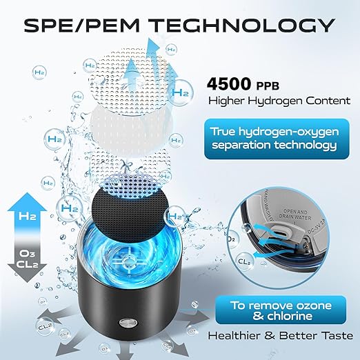 Hydrogen Water Bottle Generator,4500PPB SPE/PEM Tech -Electrolysis Water Ionizer -11.3 OZ Hydro Water Bottle, Portable Rich Hydrogen Water Machine, Health Gifts for Husband, Wife,Family,Friend,Travel