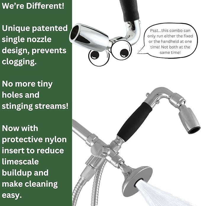 High Sierra® Lead-Free Metal 3-way Combo Shower Kit. Built in Diverter Valve Effortlessly Diverts Flow from the Fixed Shower Head to the Handheld and back - Ultra Low Flow 1.5 GPM - Brushed Nickel