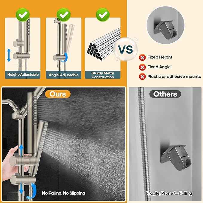 Filtered Shower Head with Handheld Spray Combo High Pressure Rain Shower Head Dual Shower Head with Filters - Removes Chlorine Height Adjustable & Built-in Power Wash (Brushed Nickel)