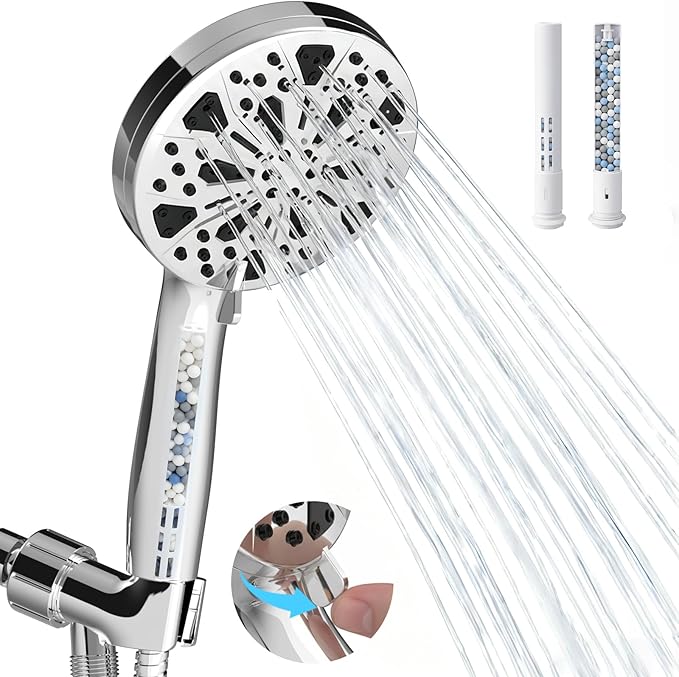 Handheld Shower Head, High Pressure Showerhead with 10 Spray Modes, 59" Stainless Steel Hose & Adjustable Bracket, Easy-Clean Nozzles, Replaceable Filter Cartridge, DOE Compliant (10 CFR §430.32)