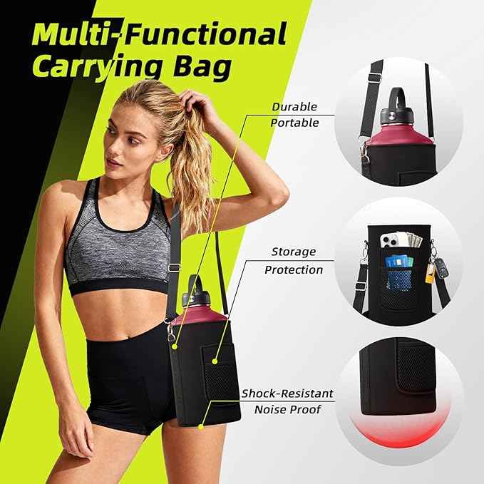 1 Gallon Insuated Water Bottle, (Keep Cold 48H), Leak Proof Food-Grade Stainless Steel Big 128 oz Water Jug With Straw Lid and Atuo Spout Lid, Portable Paracord Handle & Carrier Bag