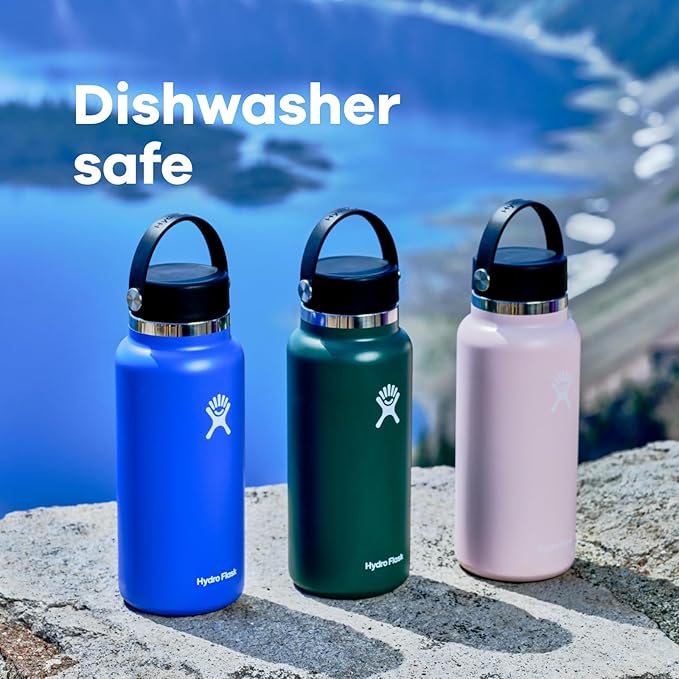 Hydro Flask Water Bottle - Insulated Stainless Steel - Wide Mouth Flex Lid, Non Spill, Leakproof and Refillable in 32 Oz Fossil Brown