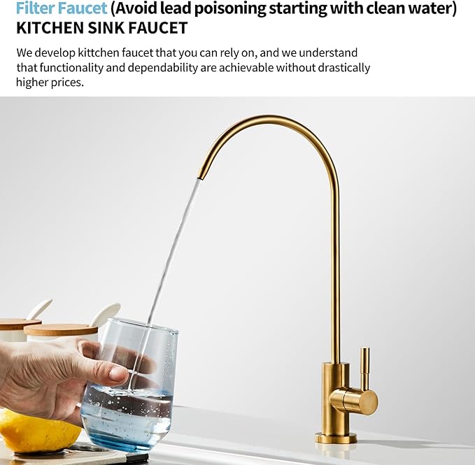 Drinking Water Faucet for Kitchen Sink, Kitchen Water Filter Faucet Stainless Steel for Reverse Osmosis or Water Filtration System Beverage Non-Air Gap RO Faucet Brushed Nickel Finish