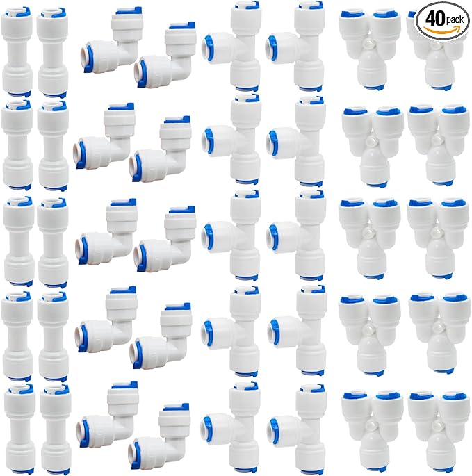 40 pcs Water Tube Fittings Kit,1/4" OD Quick Connect Push to Connect Fittings for RO/DI Water Filter System - AquaVibe