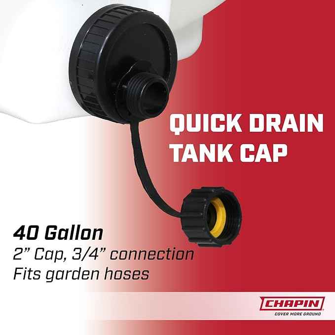 Chapin 98142 Water Storage Tank, 40‑Gallon, Utility Water Supply, Translucent Chemical‑Resistant Poly Tank, 6" Wide Cap, 2" Drain & Garden‑Hose Port for Farms, Acreage, Gardens & Orchard