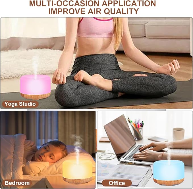 500ml Premium Essential Oil Diffuser with Remote Control. Ultrasonic Aromatherapy Humidifier Vaporizer. 7 Colors Lights. Comes with Timer & Auto-Off for Home & Office (Wood)