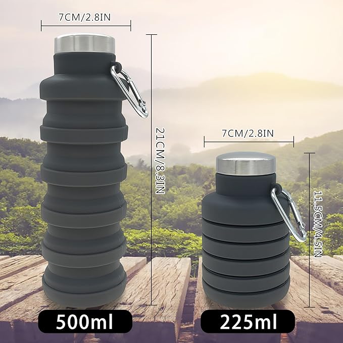YCT Collapsible Water Bottle 17oz（500ml），Travel Portable Sport Water Bottle，Reusable Silicone Foldable Water Bottles for Gym Camping Hiking (Purple+Black)