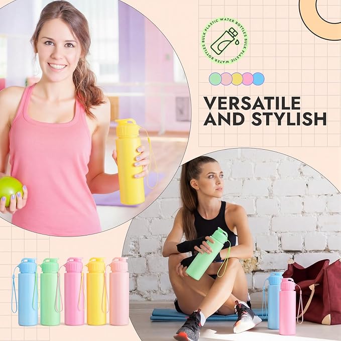 Mifoci 20 Pieces Water Bottle Bulk 17 oz Plastic Water Bottles Bulk Gym Sports Adults Reusable Large Bottles with Leak Proof Flip Top for Party Outdoor (Regular Style,Macaron Colors)