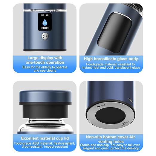 Hydrogen Water Bottle Generator Portable Rechargeable Hydrogen Water Ionizer Hydrogen Rich Water Bottle Glass with 2 Modes LCD Screen Water Generator Improves Water Quality Gift