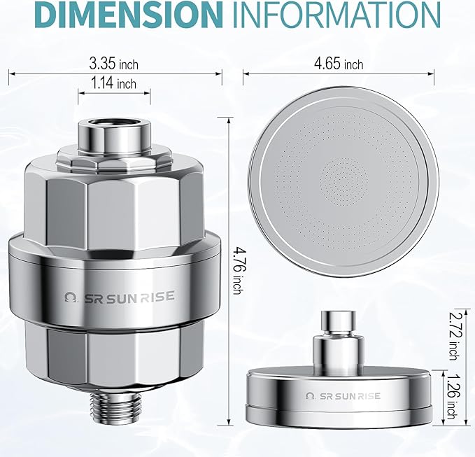 SR SUN RISE Filtered Shower Head with 3 Replaceable Filter Cartridges, 20+3 Stage Shower Filter Head for Hard Water, High Pressure Shower Head with Filters Removes Chlorine, Harmful Substances