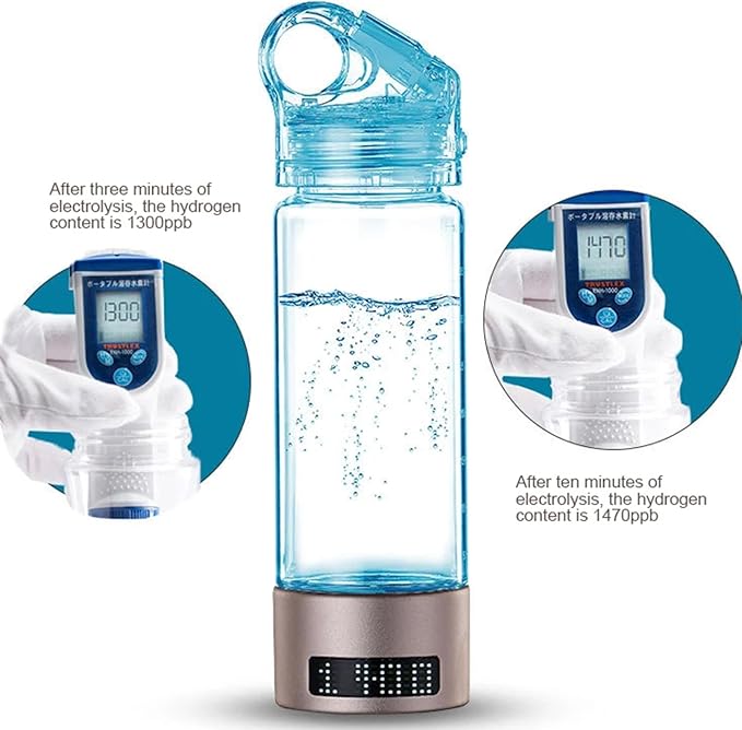 Hydrogen Rich Water Cup, SPE Technology Ionizer,with LED Smart Display, Portable USB Rechargeable Ionized Water Generator, with Inhaler Adapter