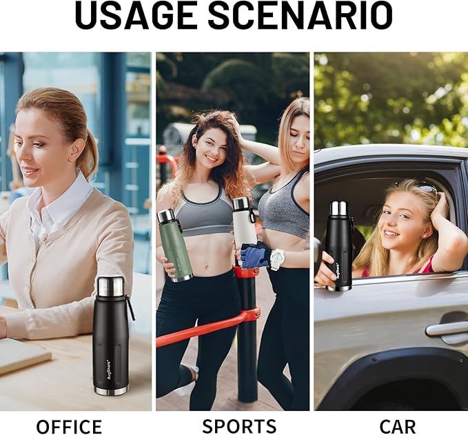 27oz Stainless Steel Insulated Water Bottle Travel Coffee Cup with Lid Leak Proof Metal Water Bottle for Hot and Cold Drink Water Flask (White)