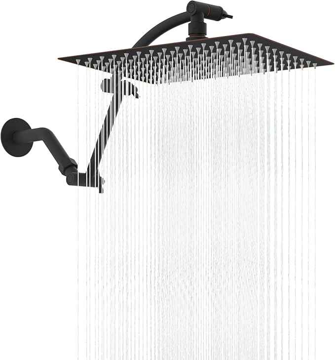 Hibbent All Metal cUPC Certified Rain Shower Head, 12'' High Pressure Rainfall Showerhead with 16" Shower Head Extension Arm, Brass Adjustable Shower Arm Extender, fixed Showerheads, Oil Rubbed Bronze