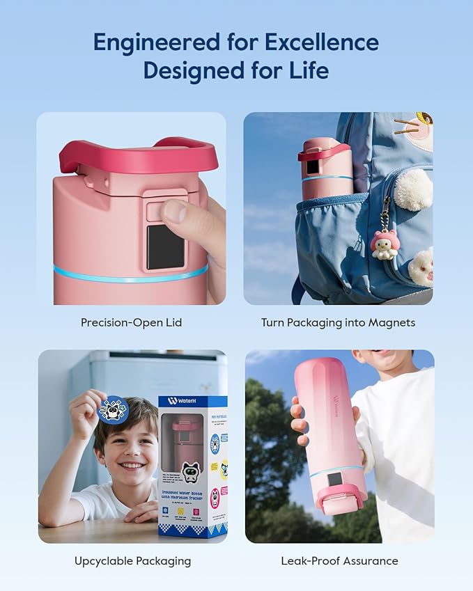 BOOST Smart Water Bottle with Reminder & Tracker, 16oz Kids Water Bottle for School, DIY Refrigerator Magnets, BPA-Free Vacuum Insulated Stainless Steel, Ideal Gift for Christmas, New Year