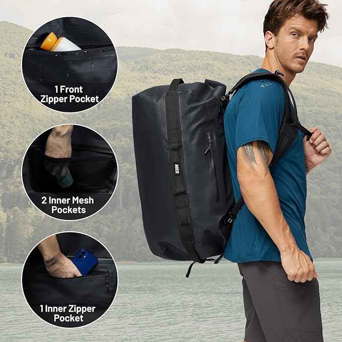 MIER Waterproof Duffel Bag Motorcycle Dry Bag Backpack Large Roll-Top Heavy Duty Dry Duffle Bags for Kayaking Camping Boating Gym Beach Cruise Ship, 60L/80L