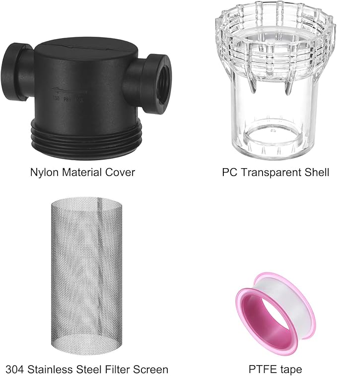 Water Pump Strainer with 40 Mesh Stainless Steel Filter Screen, 1/2 Inch Pipeline Filter for Garden Hose Outdoor RV Water Tank Pressure Washer Inlet [Black]