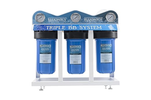 Bluonics Complete Whole House Well Water Filtration System 12 GPM 55W UV Purifier with Triple 4.5"x10" 55W UV, Activated Carbon & Sediment 5, 20 & Extra Filters & UV Bulb