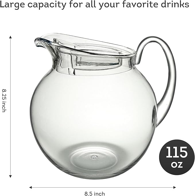 Lily's Home 115 oz Shatterproof plastic pitcher with lid, Large Capacity for both Indoor and Outdoor parties, for iced tea, lemonade, juice, margaritas, sangria and ice water
