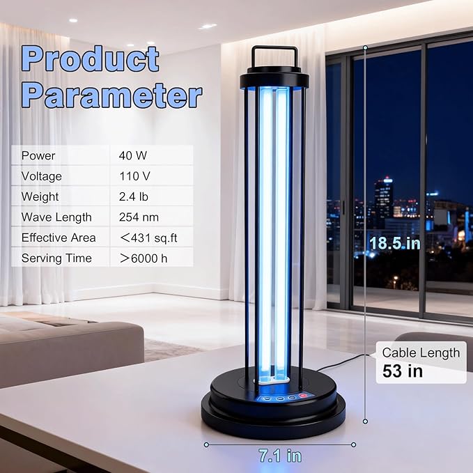 UV Light Sanitizer, 40W Metal Ultraviolet Sanitizer with Ozone, Ultraviolet Light with 3 Speed Timings, Home Disinfection Device, Dust Mites Remover for Room, Kitchen, Hotel, Office