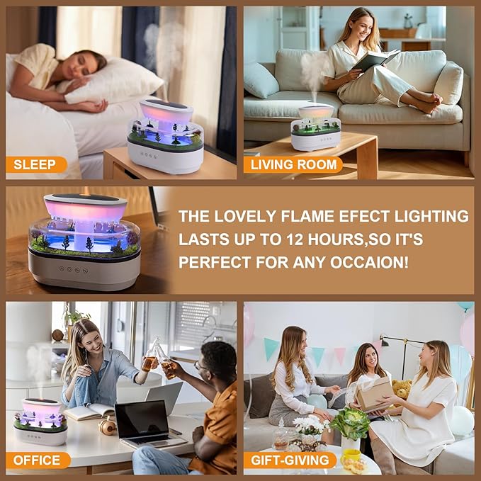 Cloud Rain Humidifier Water Drip, 7 Colors Rainfall Humidifier with Rain Sounds, 250ml Microlandscape Raindrop Essential Oil Aromatherapy Diffuser for Bedroom, Silent Rain Lamp, Timing, Auto-Off